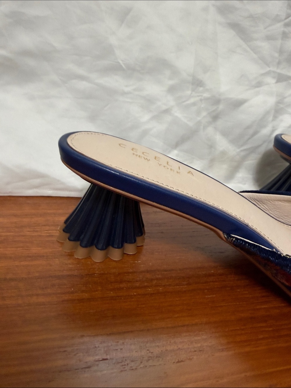 CECILIA NEW YORK Navy Embroidered Sequin Pointed Toe Mules - Picture 2 of 7